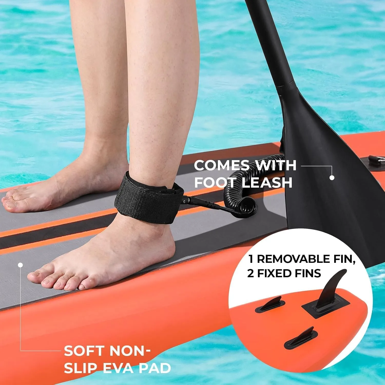 TLSUNNY 11/12FT Inflatable Stand Up Paddle Board, 3 Fins Paddleboard with Full SUP Accessories for All Skill Levels, Portable Two-Way Hand Pump and Carry Bag, 400LBS