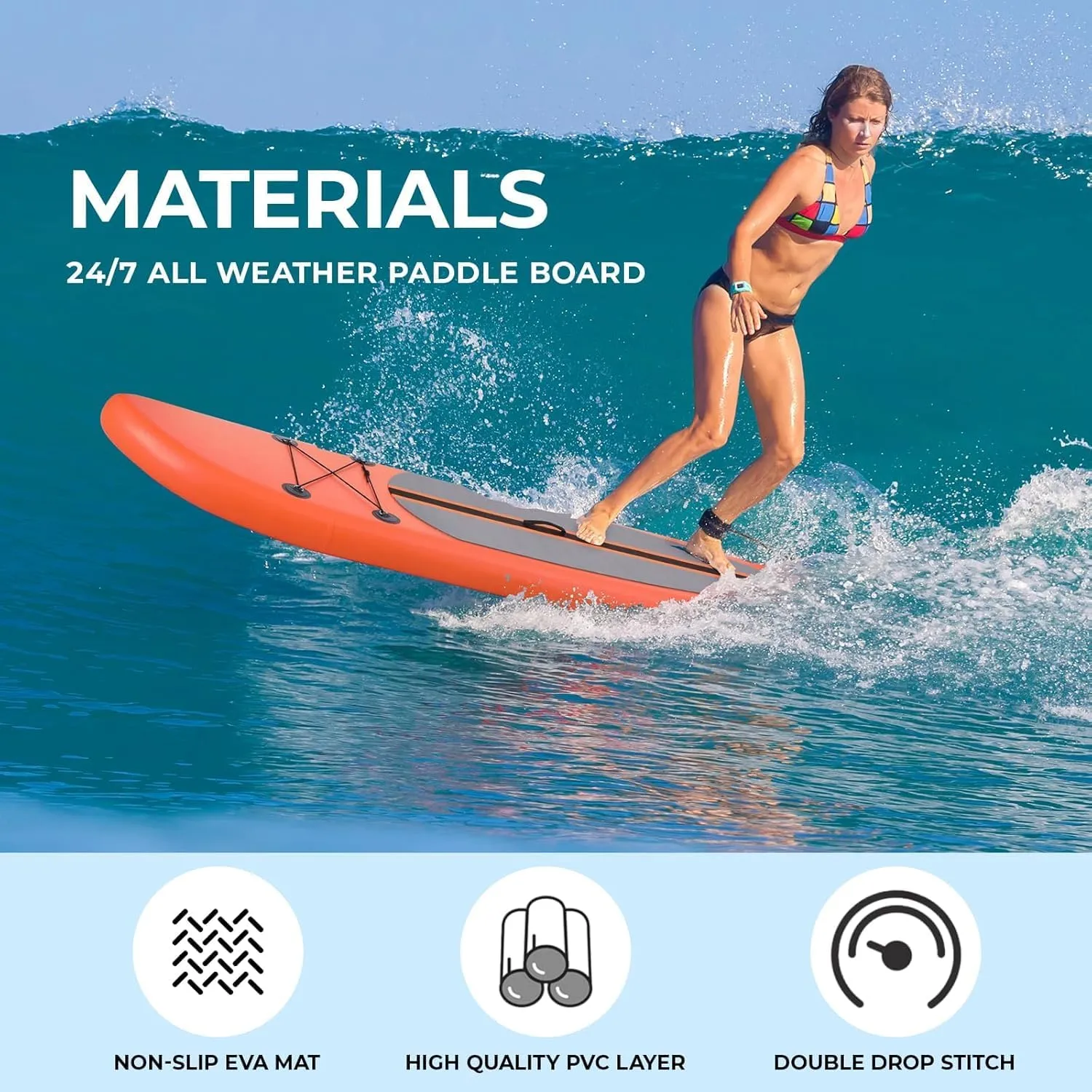 TLSUNNY 11/12FT Inflatable Stand Up Paddle Board, 3 Fins Paddleboard with Full SUP Accessories for All Skill Levels, Portable Two-Way Hand Pump and Carry Bag, 400LBS