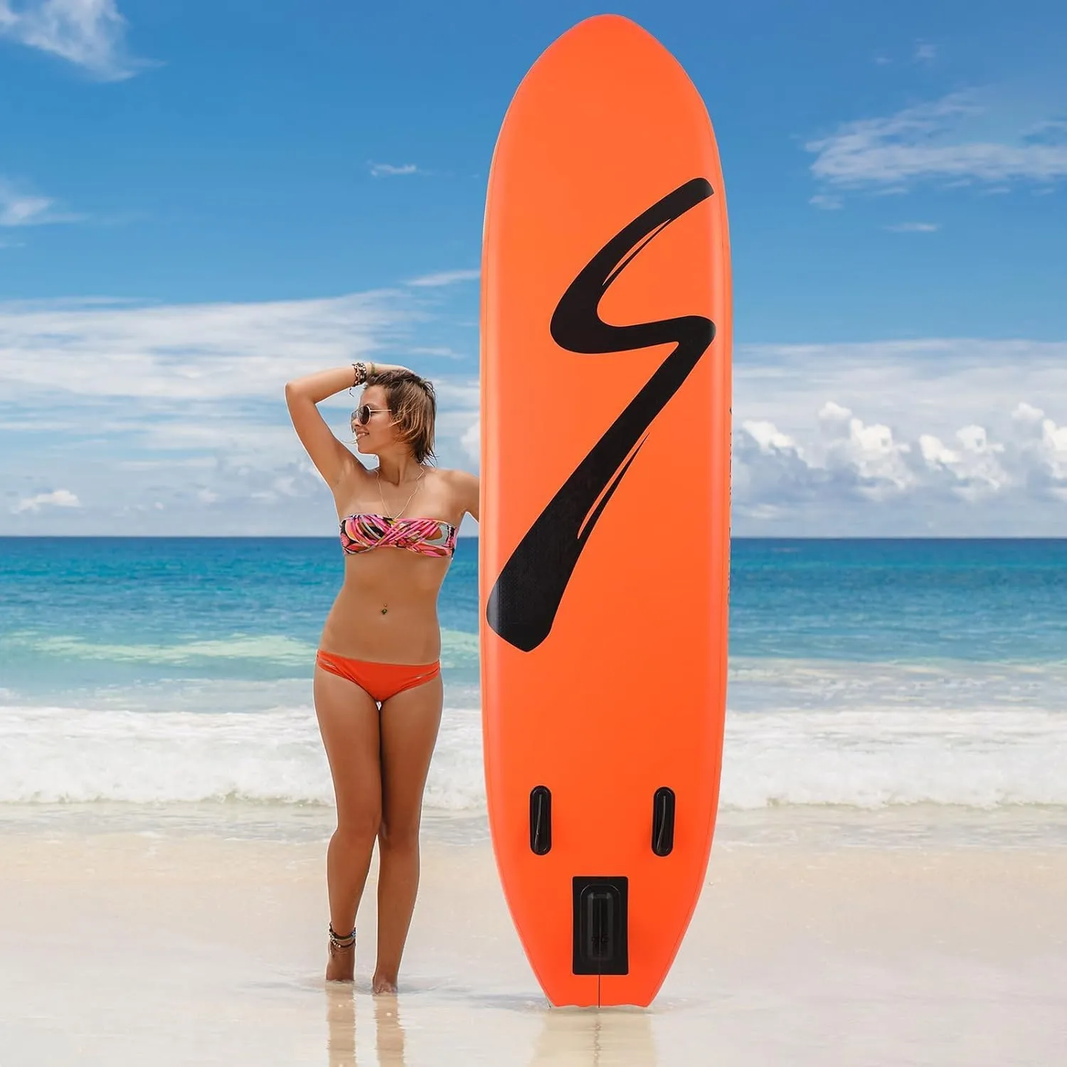 TLSUNNY 11/12FT Inflatable Stand Up Paddle Board, 3 Fins Paddleboard with Full SUP Accessories for All Skill Levels, Portable Two-Way Hand Pump and Carry Bag, 400LBS