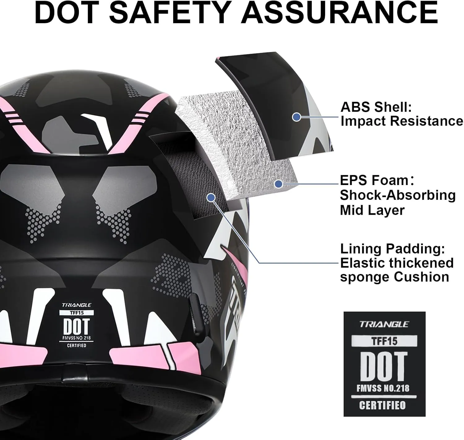 TRIANGLE Motorcycle Helmets Full Face Helmet for Adult Men Women with Tinted and Clear Visor DOT Approved (Pink, Small)