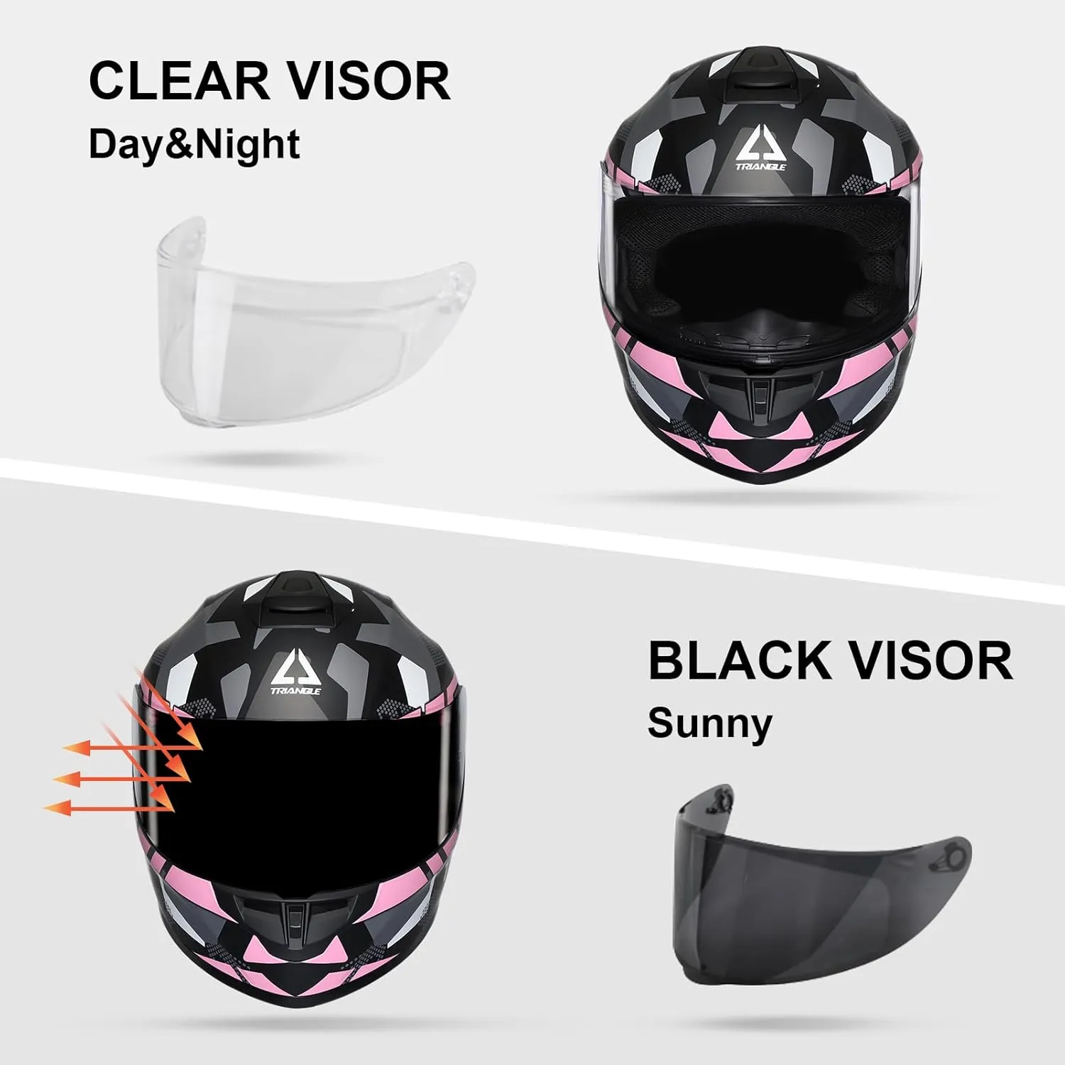 TRIANGLE Motorcycle Helmets Full Face Helmet for Adult Men Women with Tinted and Clear Visor DOT Approved (Pink, Small)
