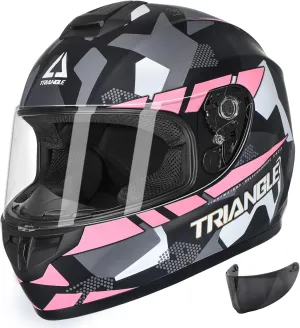 TRIANGLE Motorcycle Helmets Full Face Helmet for Adult Men Women with Tinted and Clear Visor DOT Approved (Pink, Small)