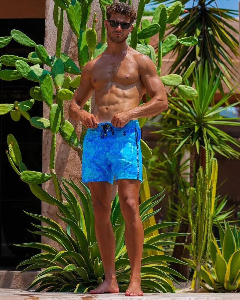 Tucann Men's Trunks 5" Compression Liner Quick Dry Zipper Pocket Chlorine Resistan 4 Way Stretch Printed Swim Shorts
