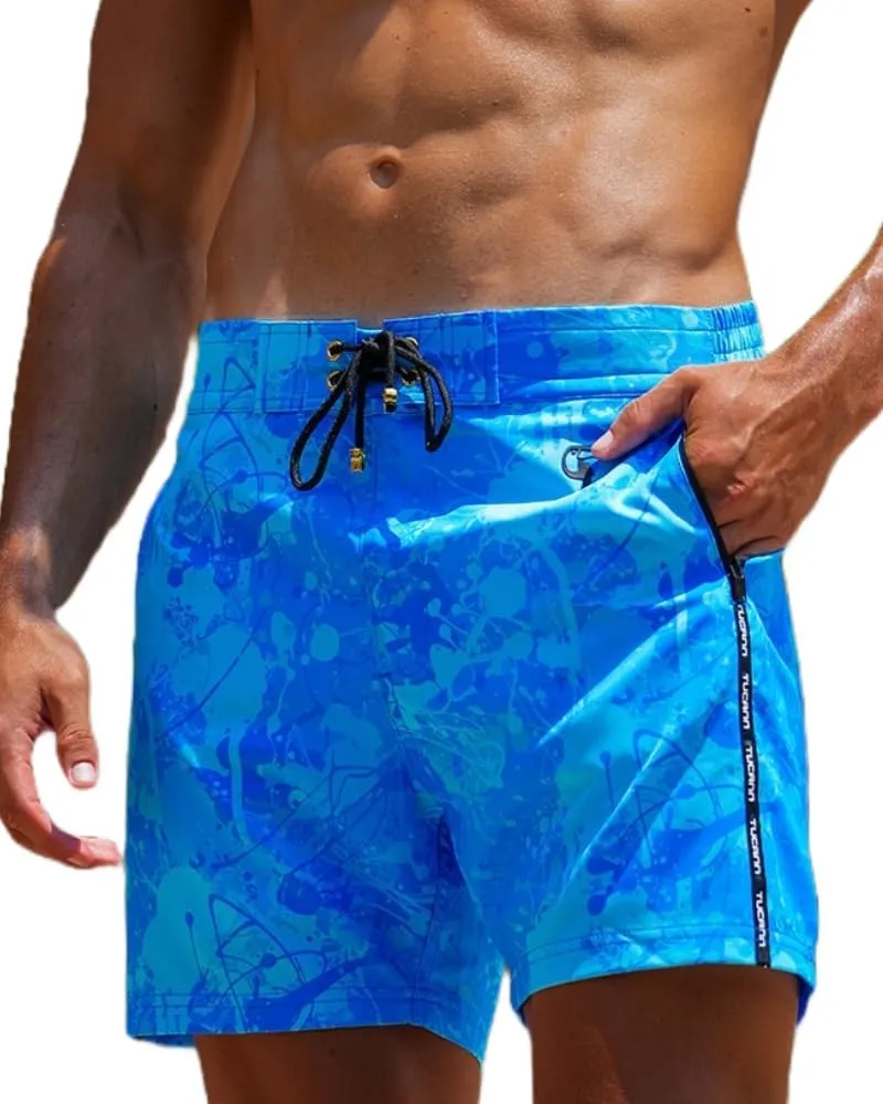 Tucann Men's Trunks 5" Compression Liner Quick Dry Zipper Pocket Chlorine Resistan 4 Way Stretch Printed Swim Shorts