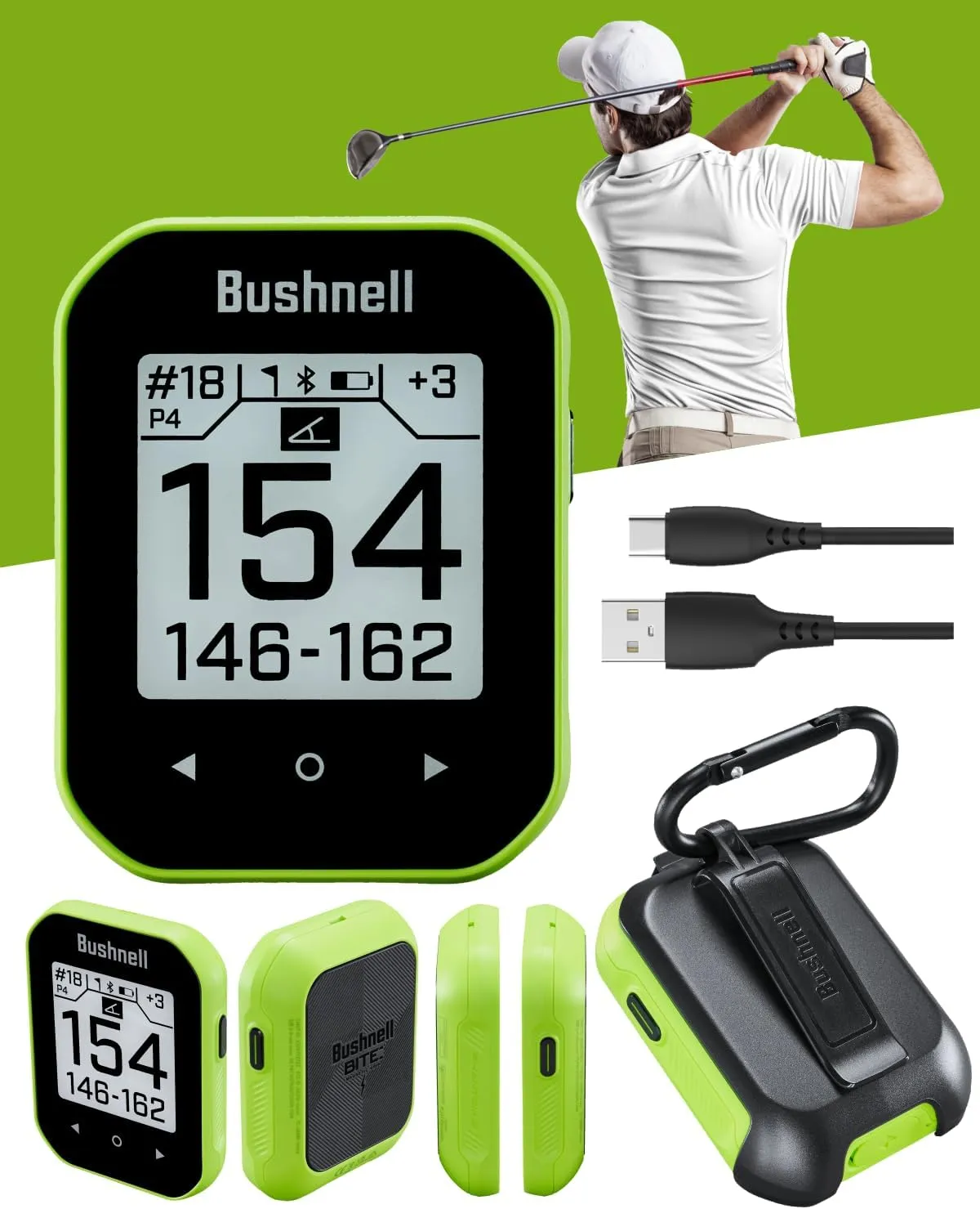 Wearable4U - Bushnell Phantom 3 Slope GPS Golf Green with Slope Technology, Touchscreen, Magnetic Cart Mount with Towel Bundle