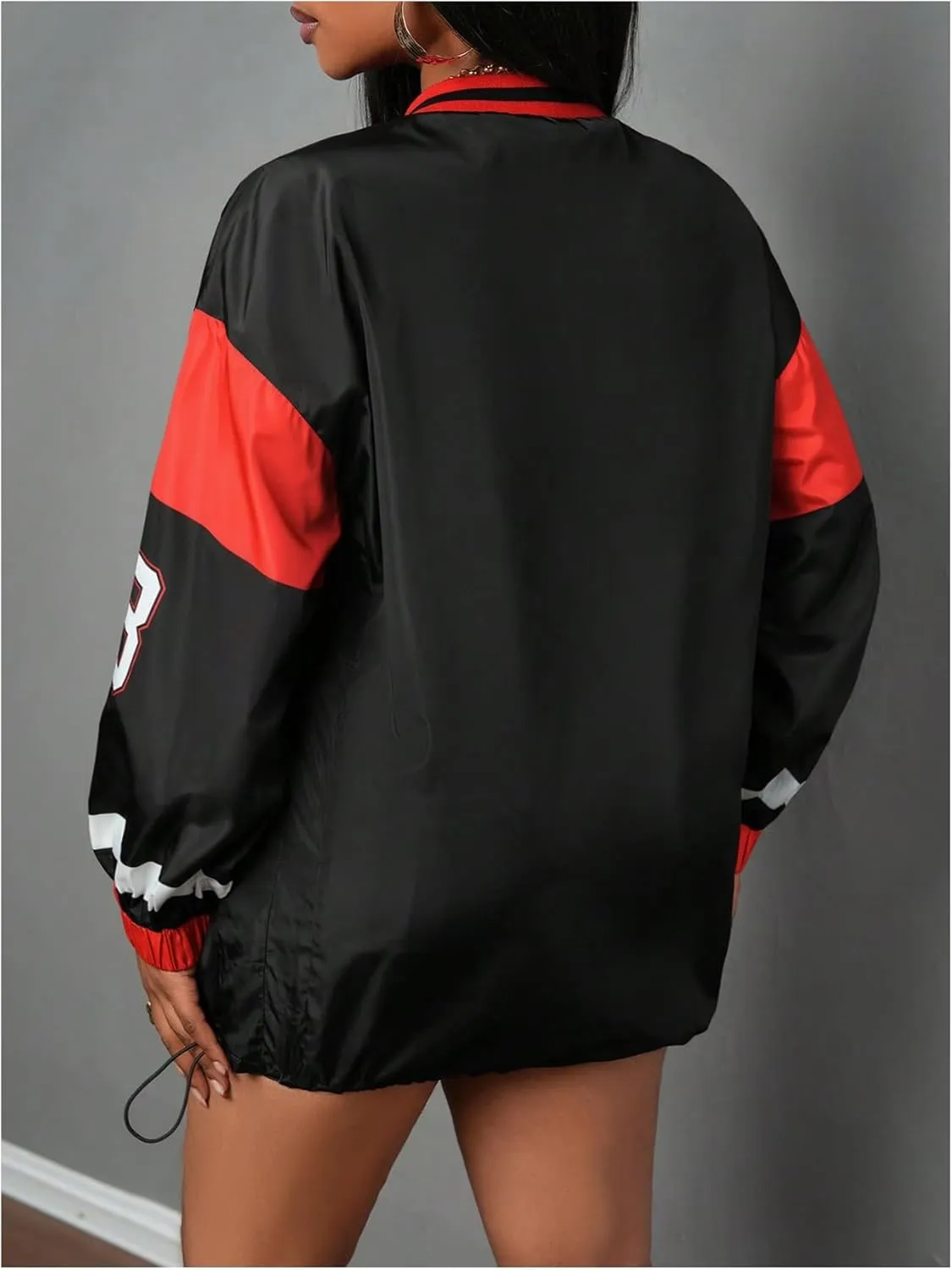 Women's Letter Print Shirts Adjustable Hem Striped V Neck Long Sleeve Pullover Tops Streetwear