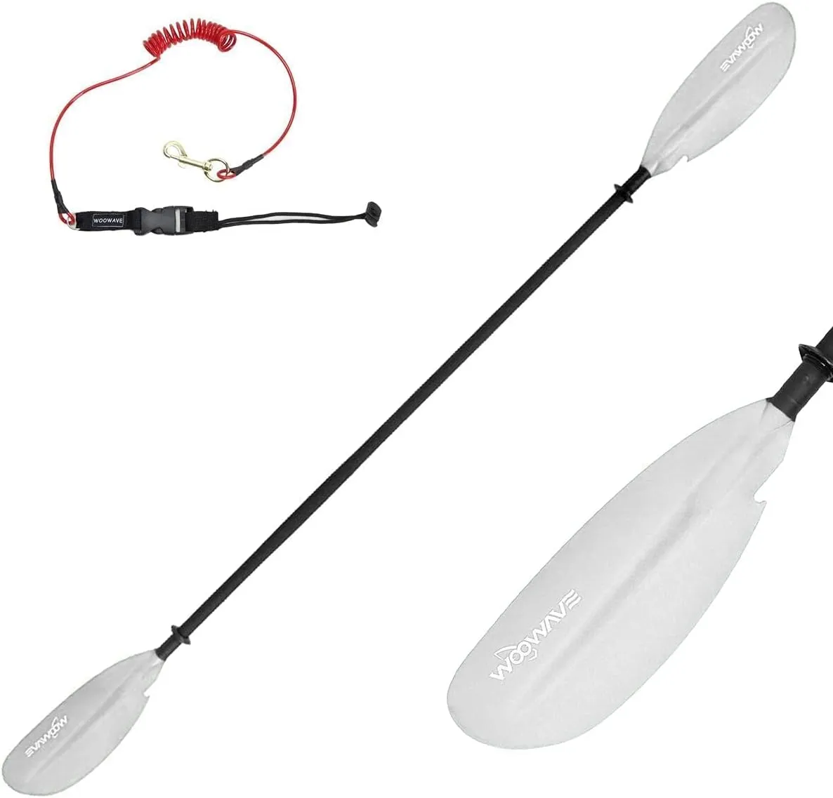 WOOWAVE Kayak Paddles Adjustable 91.3 inch/231cm Aluminum Shaft and Reinforced Fiberglass Blades,Lightweight Kayak Paddle for Kayaking Boating Oar with a Premium Paddle Leash